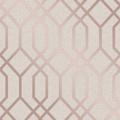 Quartz Trellis Geometric Wallpaper Beige and Rose Gold Fine Decor FD42306