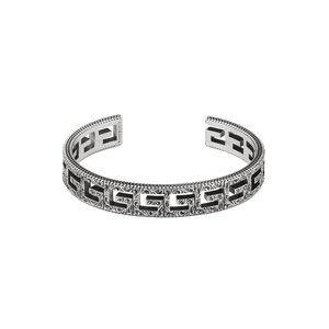 Gucci G Cube Wide Aged Silver Bracelet