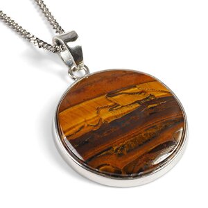 South African Iron Tigers Eye Necklace In Silver Natural Designer Gemstone 16 42cm