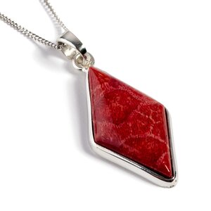 Diamond Shaped Red Horn Coral Necklace Natural Designer Gemstone 16 42cm