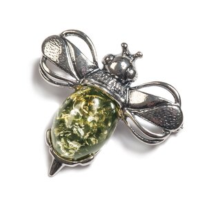 Bumble Bee Bumblebee Brooch In Silver And Green Amber Default Title