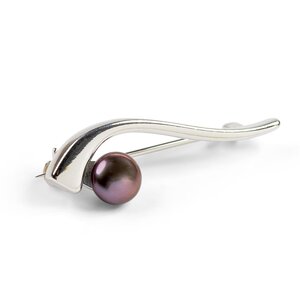 Elegant Wave Brooch In Silver And Black Pearl Default Title