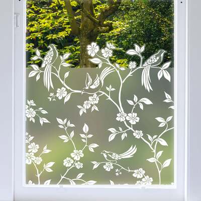 Chinoiserie Frosted Window Privacy Border - 1200(w) x 380(h) mm / White