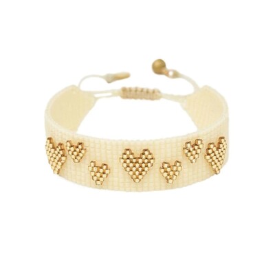 Heart Splash Beaded Bracelet - Cream & Gold