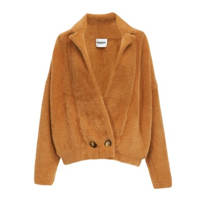 Brown Fuzzy Knitted Jacket - Hazelnut