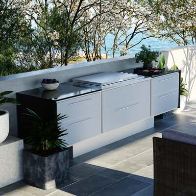 Profresco Proline Flat Lid 6 Burner Barbecue Aero Outdoor Kitchen - Silver Grey