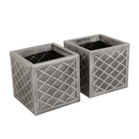 Pair of Lazio Square Pewter Planters (Dia. 32cm) Grey Plastic