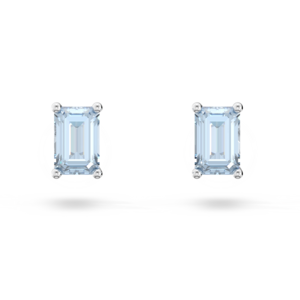 Swarovski Stilla Stud Earrings Cushion Cut Blue Rhodium Plated 5639134