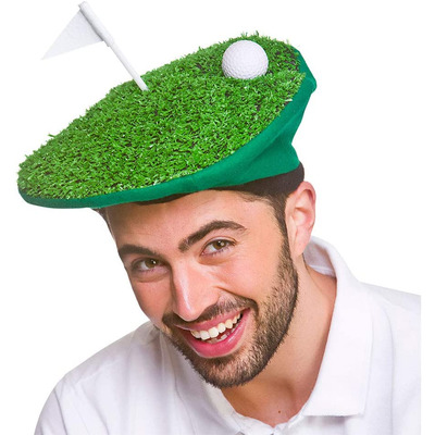 Funny Joke Golf Course Fancy Dress Hat Beret With Grass & Ball