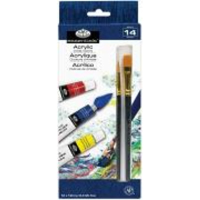 Pack of 12 Acrylic Paints 12ml Assorted Colours & 2 Brushes ACR12