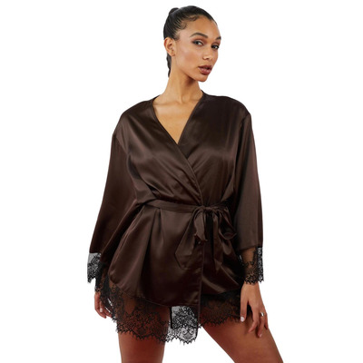 Playful Promises WWL858C Wolf & Whistle Alaia Kimono Robe WWL858C Chocolate  WWL858C Chocolate