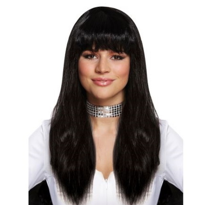 Long Straight Hair Wig With Fringe Fancy Dress - Black