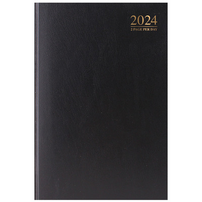 2024 A4 Two Pages Per Day Hardback Appointment Diary - Black