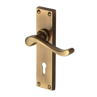 Heritage Brass Bedford Antique Brass Door Handles - V810-AT (sold in pairs) LOCK (WITH KEYHOLE)