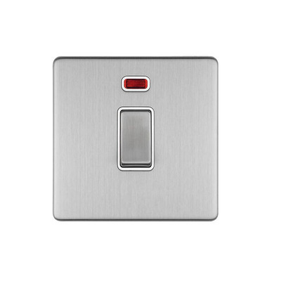 Carlisle Brass Eurolite Concealed 3mm 20 Amp D.P Switch With Neon Indicator, Satin Stainless Steel With White Trim - ECSS20ADPSWNW SATIN STAINLESS STEEL - WHITE TRIM