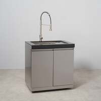 Draco Grills Stainless Steel Double Large Sink Cabinet with Glass Washer and Granite Top