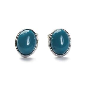 Small Oval Stud Earrings In Silver And Turquoise Default Title