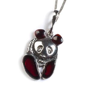 Panda Necklace In Silver And Cherry Amber 16 42cm