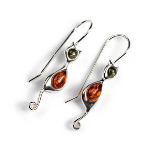 Cat Drop Earrings In Silver Ad Cognac And Green Amber Default Title