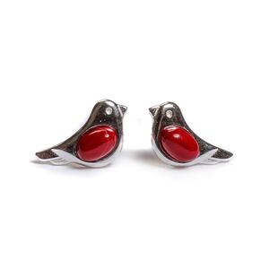 Tiny Bird Stud Earrings In Silver And Coral Default Title