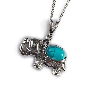 Elephant Necklace In Silver And Turquoise 16 40cm