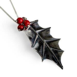 Holly Leaf With Berries Necklace In Silver 16 42cm