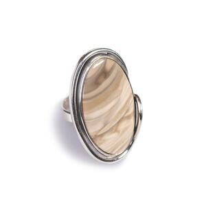 Oval Adjustable Ring In Silver And Striped Flint Default Title