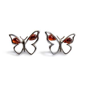 Butterfly Stud Earrings In Silver And Cognac Amber Default Title