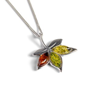 Autumn Maple Leaf Necklace In Silver And Amber 22 55cm