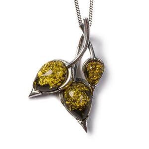 Beech Leaf Necklace In Silver And Green Amber 16 42cm