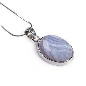 Blue Lace Agate Oval Necklace Set In Silver 16 42cm