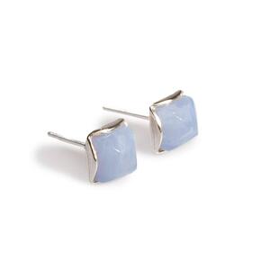 Small Square Stud Earrings In Silver And Blue Lace Agate Default Title