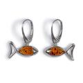 Click to view product details and reviews for Little Fish Ichthys Fish Earrings In Silver And Amber Default Title.
