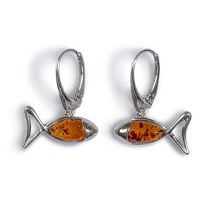 Little Fish Ichthys Fish Earrings In Silver And Amber Default Title