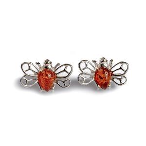Honey Bee Stud Earrings In Silver And Amber Cognac