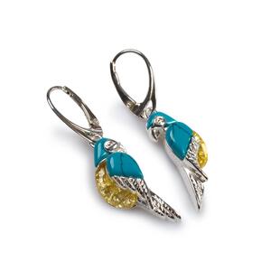 Tropical Parrot Earrings In Silver Yellow Amber And Turquoise Default Title