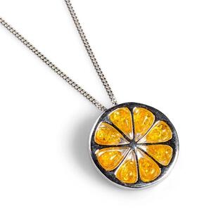 Lemon Slice Fruit Necklace In Silver And Yellow Amber 18 455cm