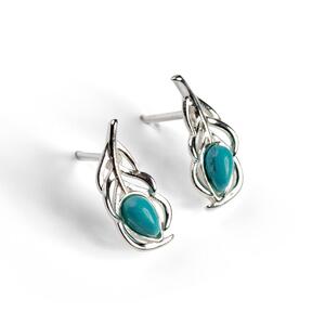 Miniature Peacock Feather Stud Earrings In Silver And Turquoise Default Title