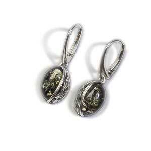 Green Amber Oval Earrings In Silver Default Title