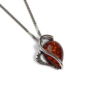 Cognac Amber Silver Necklace 16 42cm