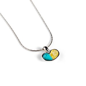 Heart Necklace In Silver Turquoise And Yellow Amber 16 42cm