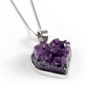 Amethyst Geode Heart Shaped Necklace Natural Designer Gemstone 16 42cm