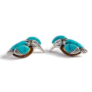 Kingfisher Bird Stud Earrings In Silver Turquoise And Amber Default Title
