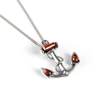 Anchor Necklace In Silver And Amber 16 42cm