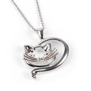 Sleeping Cat Necklace In Silver Cubic Zirconia 18 455cm