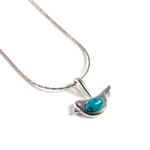 Cute Bird Necklace In Silver And Turquoise Turquoise 22 56cm