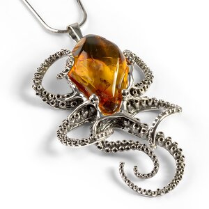 Striking Large Octopus Necklace In Silver And Amber 16 42cm