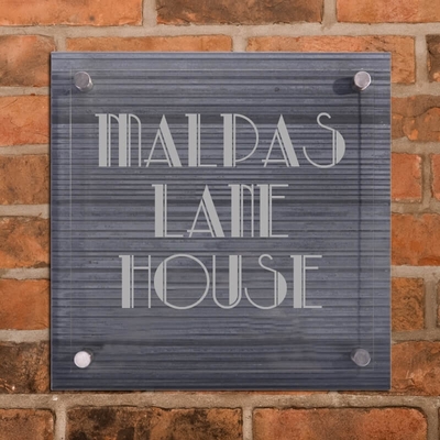 Ridged Slate House Sign with Acrylic front panel - 400 x 400mm - 3 lines of text
