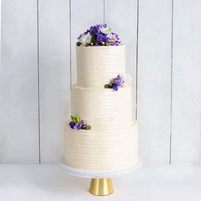 Three Tier Floral Ruffle Wedding Cake - Pink & Petals - Three Tier (10", 8", 6")