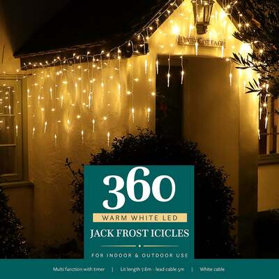 Noma Christmas Warm White Multifunction Jack Frost Icicles With Clear Cable 120, 360, 720, 360 Bulbs
